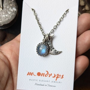 MOONSTONE CRESCENT MOON Necklace | 925 Oxidized Sterling Silver Fancy ...