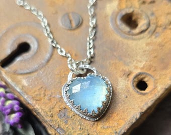AQUAMARINE HEART Necklace | Handcrafted 925 Sterling Silver Faceted Rose Cut Natural Blue Beryl Aquamarine Heart Pendant