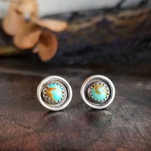 TURQUOISE Stud Earrings | Blue Green Turquoise Ear Studs | 925 Sterling Silver or 14k Gold Filled | Genuine Earth Mined Kingman Turquoise