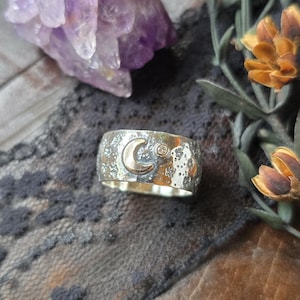 DIAMOND CRESCENT MOON Band | Certified Lab Grown or Genuine Diamond Crescent Moon Ring | 925 Sterling Silver 14k Filled Mixed Metal Band