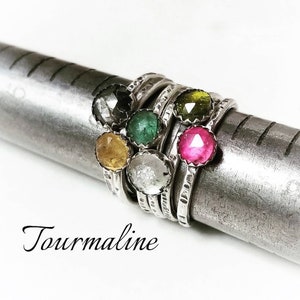 TOURMALINE Mixed Gem Ring Stack | 925 Oxidized Sterling Silver | October Birthstone