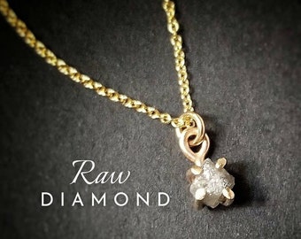 ROHDIAMANT Kette | Erde abgebaut.50 Karat Diamant Halskette | Naturgraue Diamant Solitare Halskette | 14k Gold Filled oder 925 Silber