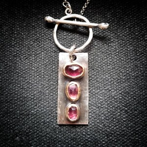 RHODOLITE GARNET Necklace 925 Oxidized Sterling Silver & 14k Gold Filled Rose Cut Garnet Necklace Dark Pink Faceted Rhodolite Garnets image 9