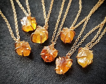 CITRINE Necklace | Raw Natural Earth Mined Citrine Prong Necklace 14k Gold Filled 925 Sterling Silver | November Birthstone