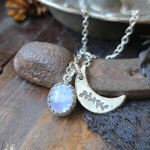 MOONSTONE CRESCENT MOON Necklace | 925 Oxidized Sterling Silver Fancy ...
