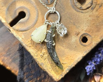 MOLDAVITE Crystal Necklace | Libyan Desert Glass Herkimer Diamond 925 Sterling Silver Genuine Czech Republic Vltavin Moldavite Tektite