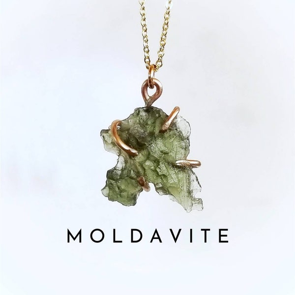 MOLDAVITE Necklace | Raw Moldavite Necklace Gold or Sterling Silver | .5 gram - 1.5 gram | Certified Czech Republic Moldavite Meteor Stone