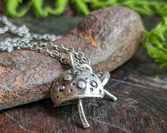 MUSHROOM Necklace | Handcrafted 925 Sterling Silver Mushroom Pendant | Woodland Toadstool Necklace
