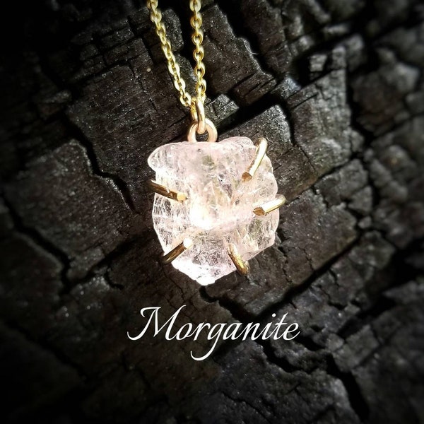 MORGANITE Necklace | Raw Peach Pink Morganite | Natural Uncut Morganite Necklace | Crystal Prong Necklace 14k Gold Filled or 925 Silver