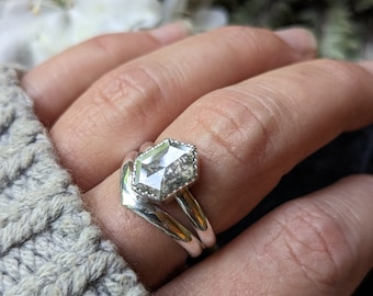 BLACK DIAMOND Salt & Pepper Ring | Custom Made 925 Sterling and Fine Silver Chevron Diamond Ring 1.48 Carat 8.9mm Genuine Diamond Ring