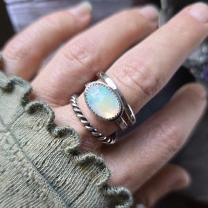 OPAL Ring | Fine & 925 Sterling Silver Faceted Rose Cut Natural Genuine Multicolor Flashing Welo Opal Three Ring Stack