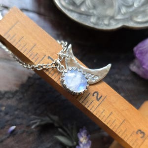 MOONSTONE CRESCENT MOON Necklace | 925 Oxidized Sterling Silver Fancy ...