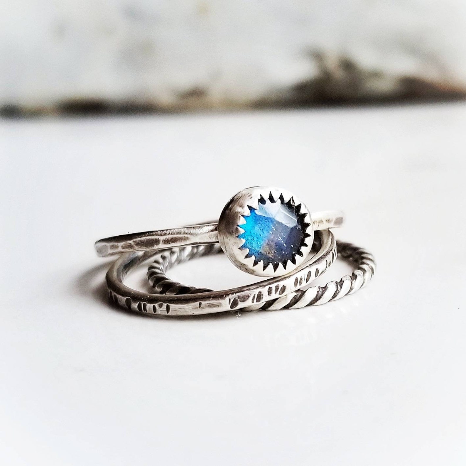 LABRADORITE Sterling Silver Ring Stack | Aurora Borealis Stone | 925 ...