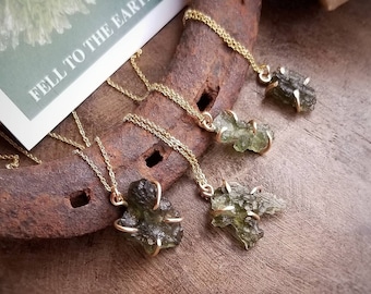 MOLDAVITE Necklace | Raw Moldavite Necklace Gold or Sterling Silver | .5 gram - 1.5 gram | Certified Czech Republic Moldavite Meteor Stone