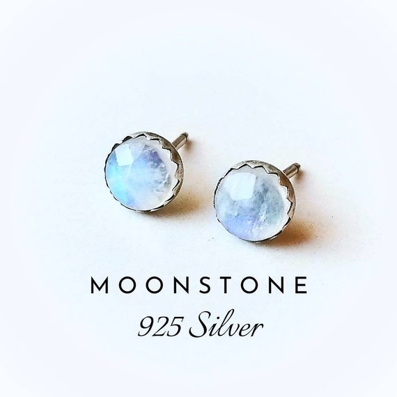 Faceted Rainbow Moonstone Post Stud Earrings Oval Sterling Silver Faceted Rainbow Moonstone Post Stud Earrings Oval Sterling Silver