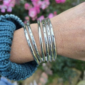 STERLING SILVER BANGLES | 6 Gauge Half Round 925 Sterling Heavy Silver Bangles | American Southwest Tribal Sun Dot Sterling Silver Bracelet