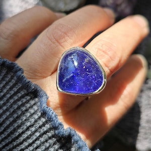 TANZANITE Silver Ring | Large Tanzanite 925 Sterling Silver Statement Ring Genuine Polished Tanzania Tanzanite