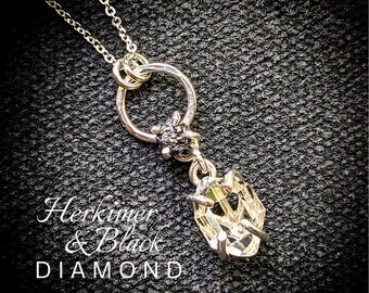 HERKIMER & BLACK Diamond Necklace | Genuine Herkimer County, NY Diamond Quartz with Raw Black Diamond | 14k Gold, Gold Filled or 925 Silver