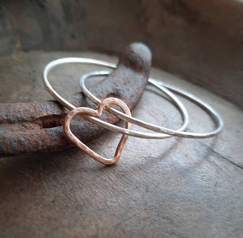 Valentines Day Gift Connected By Heart Bracelet Silver Bangles CONNECTED HEART Sterling Silver Bangle Bracelet Gold Heart Bracelet