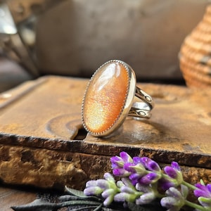 Anillo de piedra solar / Anillo tribal personalizado de plata de ley 925 brillante con piedra solar, hecho a mano