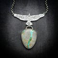 TURQUOISE HAWK Necklace | Boulder Nevada Ribbon Turquoise | 925 Sterling Silver Hawk Necklace | Southwest Native American Inspired Jewelry