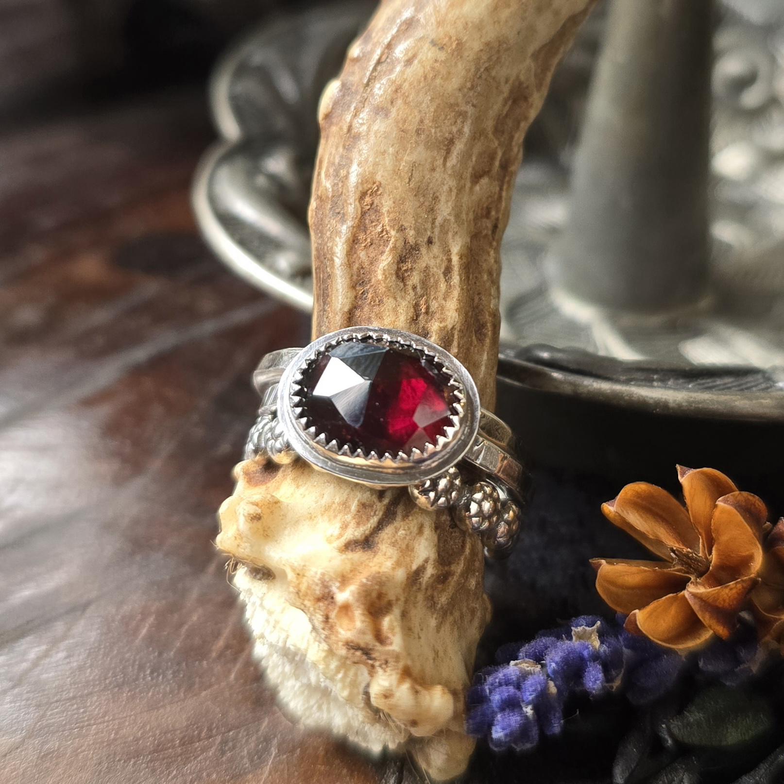 Silverious Berry Rings GARNET Ring Trio | 925 Sterling Silver Rose Cut Faceted Genuine Earth ...