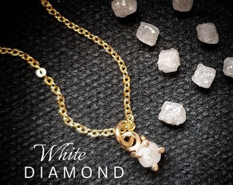 RAW DIAMOND Necklace | Earth Mined .40 Carat Diamond Necklace | Natural White Diamond Solitare Necklace | 14k Gold Filled or 925 Silver