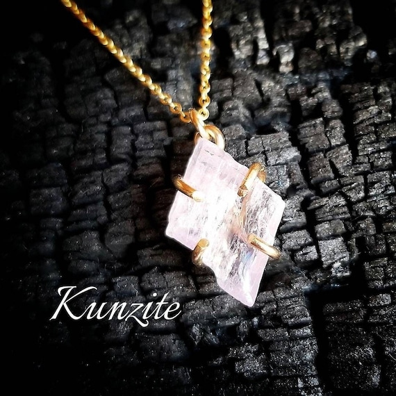 RAW KUNZITE Necklace | Natural Uncut Unpolished Earthmined Raw Rough Kunzite Pendant Necklace | 14k Gold Filled or 925 Sterling Silver