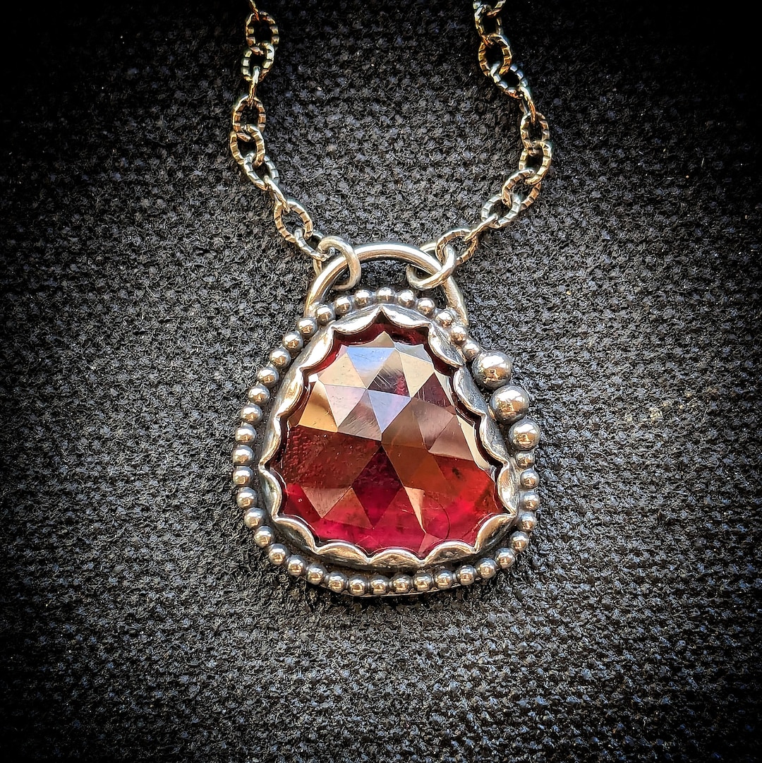 Necklace 925 Oxidized Sterling Silver Rose Cut Natural Genuine