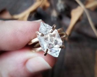 HERKIMER DIAMOND Ring | Raw Uncut Natural Crystal Quartz Natural Terminated Ring 14k Gold Filled or 925 Sterling Silver