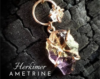 AMETRINE HERKIMER Necklace | 14k Gold Filled or 925 Sterling Silver | Raw Genuine Uncut Earthmined Natural Ametrine Herkimer Diamond Necklac