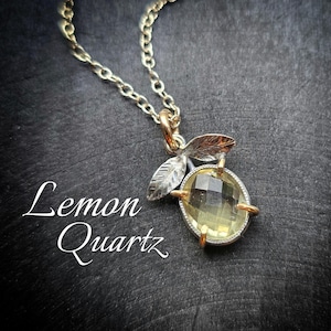 LEMON QUARTZ Necklace | Rose Cut Lemon Quartz Pendant | Yellow Lemon Necklace | Mixed Metal 925 Silver & 14k Gold Filled