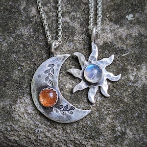 SUNSTONE MOONSTONE Necklaces | 925 Sterling Silver Sun Moon Friendship Necklaces | Ying Yang Sun Moon Necklaces