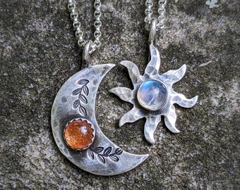 SUNSTONE MOONSTONE Necklaces | Sun Moon Friendship Necklaces | Ying Yang Sun Moon Necklaces | 925 Silver or 14k Gold Filled