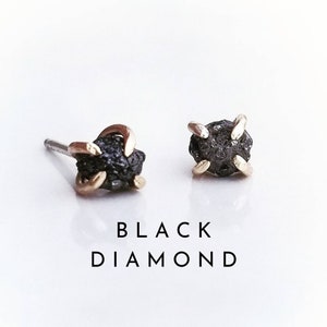 BLACK DIAMOND Ear Studs | Raw .55 Carat Black Diamond Stud Earrings | 14k Gold or 925 Sterling Silver