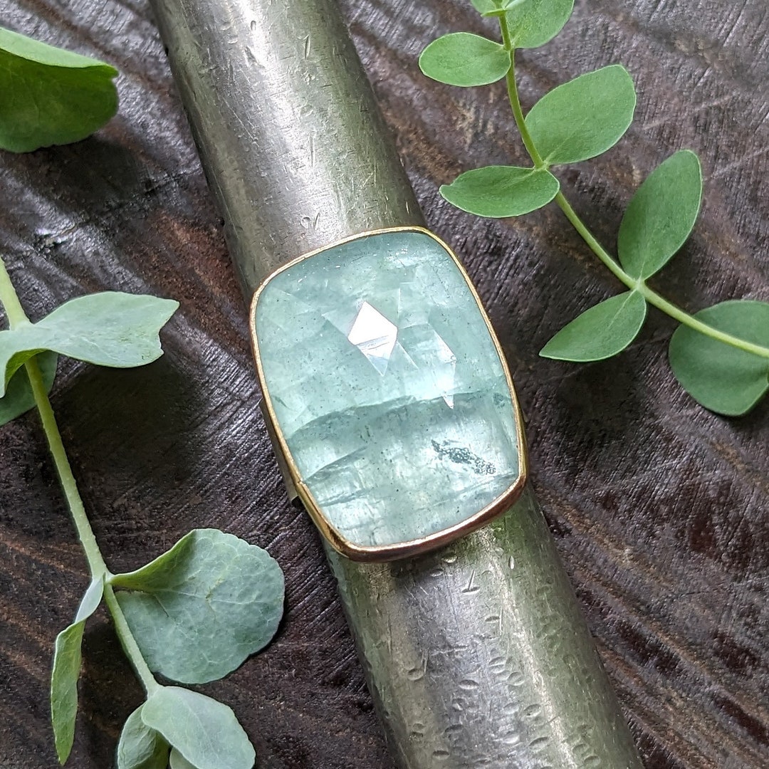 AQUAMARINE Ring Large Aquamarine Ring 14k Gold 925 Sterling Silver