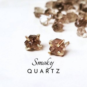 SMOKY QUARTZ Stud Earrings | Raw Quartz Ear Studs| Natural Earth Mined Crystal Stud Earrings | 14k Gold or 925 Sterling Silver