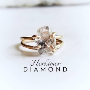 HERKIMER DIAMOND Ring | Raw Crystal Quartz Natural Terminated Ring | Uncut Clear Crystal Ring | 14k Gold Fill Ring or 925 Sterling Silver