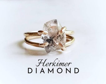 HERKIMER DIAMANT Ring | Roher Kristallquarz-natürlicher beendeter Ring | Ungeschnittener klarer Kristallring | 14k Gold Fill Ring oder 925 Sterling Silber