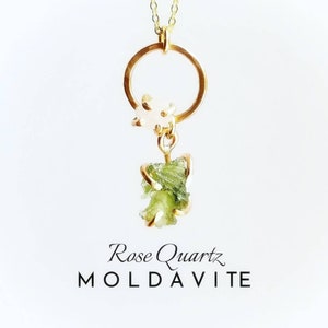 HEART CHAKRA Moldavite Rose Quartz Necklace | Raw Moldavite Necklace | Raw Rose Quartz Necklace | Mixed Crystal Necklace