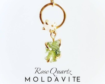 HEART CHAKRA Moldavite Rose Quartz Necklace | Raw Moldavite Necklace | Raw Rose Quartz Necklace | Mixed Crystal Necklace