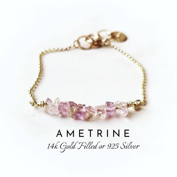 Bracelet en cristal AMETRINE | Bracelet en amétrine naturelle brute | Or 14 carats ou argent sterling 925