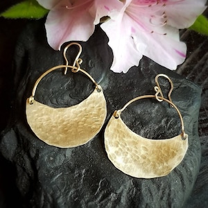 LUNA Earrings | Gold Crescent Earrings | Large Brass Earrings | Large Gold Earrings | Gold Shield Earrings