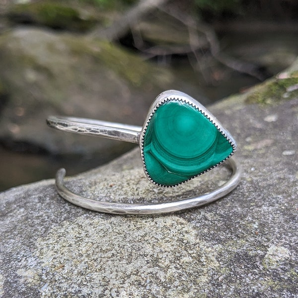 MALACHITE SNAKE Bangle | 925 Sterling & Fine Silver Open Heavy Gauge Serpent Bangle Bracelet