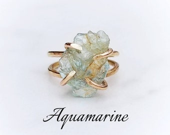 AQUAMARIN Ring | Roher Aquamarinring | Natürlicher ungeschliffener Aquamarin | März Geburtsstein | 14k Gold Fill oder 925 Sterlingsilber