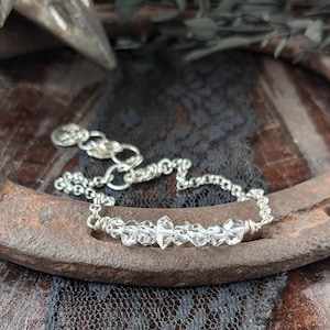 DIAMOND QUARTZ Bracelet | Herkimer Diamond Crystal Quartz 925 Sterling Silver Bracelet  | Adjustable Loop Lobster Clasp Swivel Closure