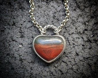 BLOODSTONE HEART Necklace | Red Heart Necklace | Heart Necklace 925 Sterling Silver | March Birthstone