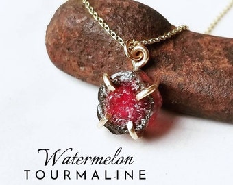 WATERMELON TOURMALINE Necklace | Raw Natural Earthmined Tourmaline Necklace | 14k Gold Filled or 925 Sterling Silver