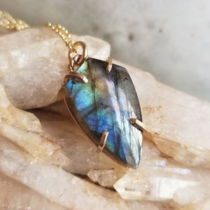 LABRADORITE SHEILD Necklace |  14k Gold Filled or 925 Sterling Silver | You Choose Stone | Various Sizes & Colors Available