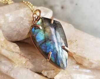 LABRADORITE SHEILD Necklace |  14k Gold Filled or 925 Sterling Silver | You Choose Stone | Various Sizes & Colors Available